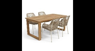 Corfu/Seville beige dining tuinset | 4 personen | teakhout + touw | 150cm