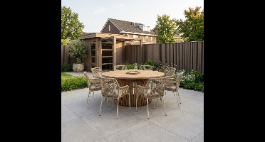 Palau/Seville beige dining tuinset | 8 personen | teakhout + touw | 180cm rond
