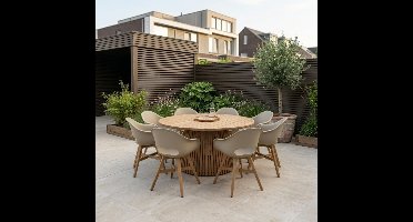 Palau/Karlstad beige dining tuinset | 8 personen | teakhout + kunststof | 180cm rond