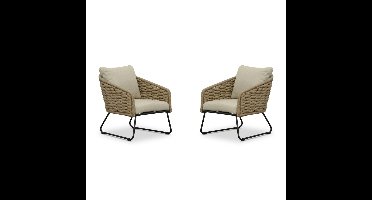 Flora loungestoel tuin set van 2 | touw + aluminium | Sahara Dust