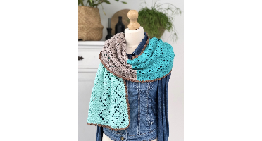 Haakpakket Mooie 1,5 meter sjaal Blauw/Groen/Bruin