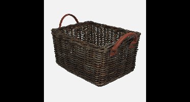 Rieten Fietsmand met leren hengsels Zwart