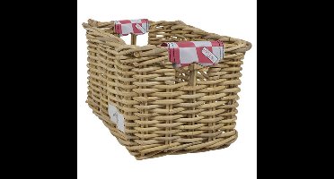 Rieten Fietsmand XL Pink Checker naturel