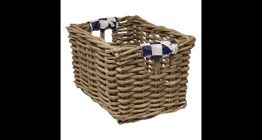 Rieten Fietsmand XL Navy Checker naturel