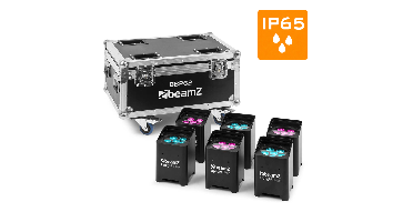 BeamZ 6x BBP62 par uplights op accu + flightcase met oplaadfunctie