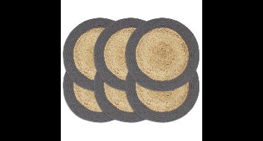 Placemats 6 st 38 cm jute en katoen natuurlijk en antraciet