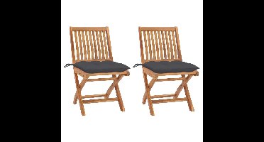 Tuinstoelen 2 st met antracietkleurige kussens massief teakhout