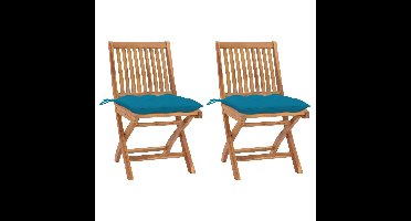 Tuinstoelen 2 st met lichtblauwe kussens massief teakhout