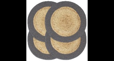 Placemats 4 st 38 cm jute en katoen natuurlijk en antraciet