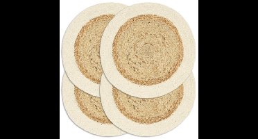 Placemats 4 st rond 38 cm jute en katoen natuurlijk
