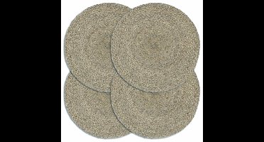 Placemats 4 st rond 38 cm jute effen grijs