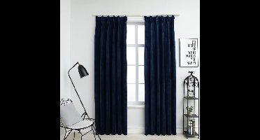 Gordijnen verduisterend 2 st met haken 140x175 cm fluweel blauw
