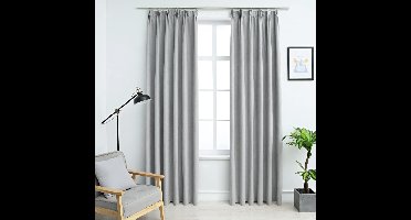 Gordijnen verduisterend met haken 2 st 140x245 cm grijs