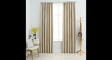 Gordijnen verduisterend met haken 2 st 140x175 cm beige
