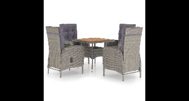 5-delige Tuinset poly rattan en acaciahout grijs