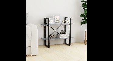 Boekenkast met 2 schappen 80x30x70 cm spaanplaat betongrijs