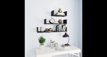 Wandschappen 3 st bewerkt hout zwart