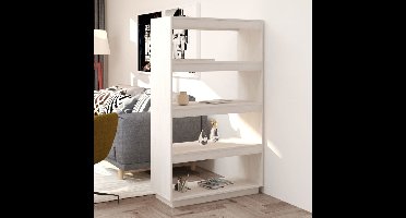 Boekenkast/kamerscherm 80x35x135 cm massief grenenhout wit
