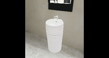 Staande wastafel met overloop en kraangat wit rond keramiek