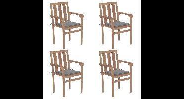 Tuinstoelen stapelbaar 4 st met kussens massief teakhout