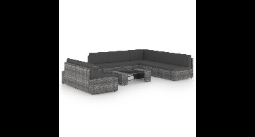 8-delige Loungeset met kussens poly rattan grijs