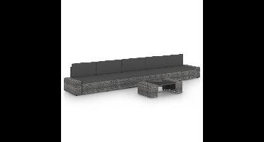 6-delige Loungeset met kussens poly rattan grijs