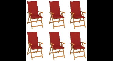 Tuinstoelen 6 st met rode kussens massief teakhout