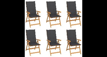 Tuinstoelen 6 st met antracietkleurige kussens massief teakhout