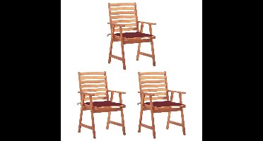 Tuinstoelen 3 st met kussens massief acaciahout