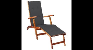 Terrasstoel met voetensteun en kussen massief acaciahout