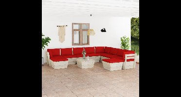 11-delige Loungeset met kussens pallet vurenhout