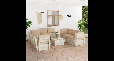 9-delige Loungeset met kussens pallet vurenhout