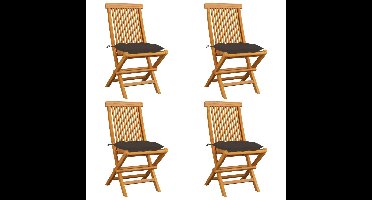 Tuinstoelen 4 st met taupe kussens massief teakhout