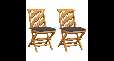 Tuinstoelen 2 st met antracietkleurige kussens massief teakhout