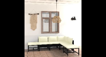 6-delige Loungeset met kussens poly rattan zwart