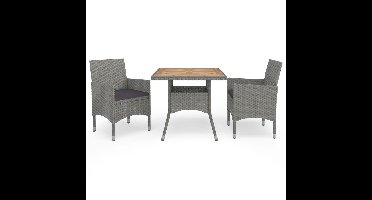 3-delige Tuinset poly rattan en acaciahout grijs