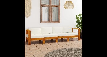 Tuinbank 4-zits met crèmewitte kussens massief acaciahout