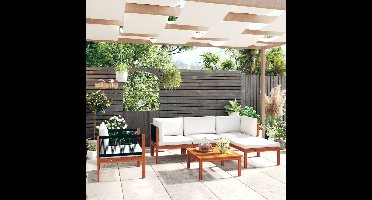 6-delige Loungeset met kussens massief acaciahout crèmekleurig