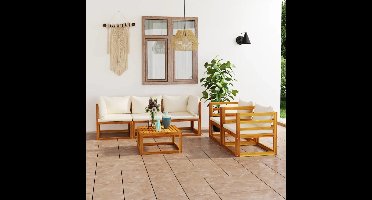 6-delige Loungeset met kussens massief acaciahout crème