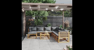 9-delige Loungeset met kussens massief acaciahout