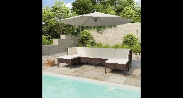 6-delige Loungeset met kussens poly rattan bruin