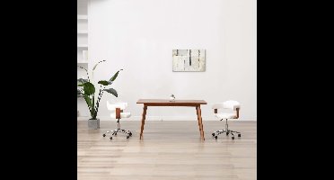 Eetkamerstoelen draaibaar 2 st gebogen hout en kunstleer wit
