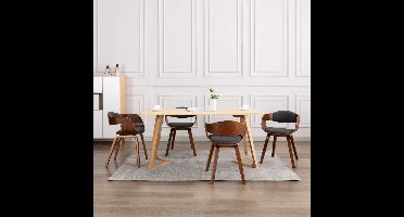 Eetkamerstoelen 4 st gebogen hout en stof grijs