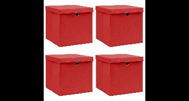 Opbergboxen met deksels 4 st 32x32x32 cm stof rood