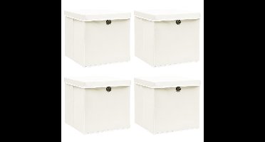 Opbergboxen met deksel 4 st 32x32x32 cm stof wit