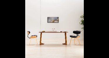 Eetkamerstoelen 2 st gebogen hout en kunstleer zwart