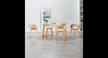 Eetkamerstoelen 4 st gebogen hout en kunstleer crème