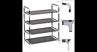 Schoenenrek met 4 schappen metaal en ongeweven stof zwart