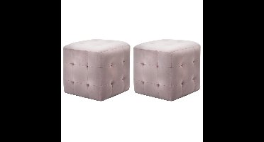Poef 2 st 30x30x30 cm fluweel roze