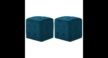 Poef 2 st 30x30x30 cm fluweel blauw